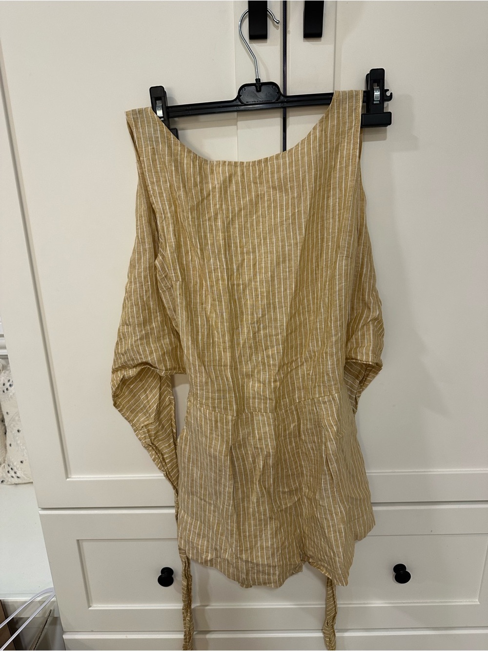 Vitamin A Mustard Striped Linen Blend Romper